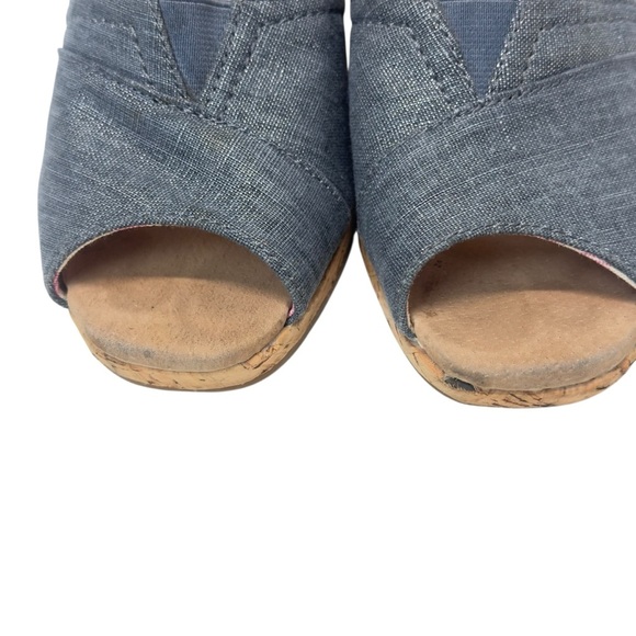 Toms Blue and Tan Cork Peep Toe Wedge Espadrilles - Picture 6 of 12